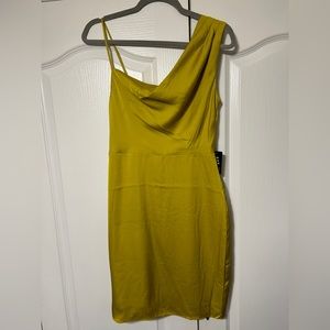 Express mini Mustard color silk 1 shoulder dress